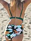 cheap One-Pieces-Women&#039;s Bikini Swimsuit High Waist Print Green Swimwear Padded Deep V Bathing Suits Sexy / Padded Bras