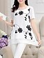 cheap Tops &amp; Blouses-Women&#039;s Plus Size Blouse Shirt Floral Flower Asymmetric Print Round Neck Basic Tops White Black
