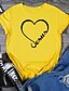 billige T-shirts-Dame T-shirt Hjerte Grafiske tryk Kærlighed Trykt mønster Rund hals Basale Toppe 100 % bomuld Hvid Sort Gul