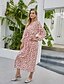 cheap Casual Dresses-Women&#039;s Swing Dress Midi Dress Blushing Pink Long Sleeve Floral Print Fall Winter V Neck Elegant Casual Going out Lantern Sleeve 2021 S M L XL / Chiffon
