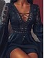 preiswerte Minikleider-Damen Minikleid Casual kleid Sommerkleid Boho-Kleid Schwarz Weiß Einfarbig Langarm Sommer Frühling Spitze Modisch V Ausschnitt Schlank 2023 S M L XL