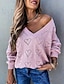 cheap Sweaters &amp; Cardigans-Women&#039;s Basic Hollow Out Solid Color Plain Pullover Acrylic Fibers Long Sleeve Sweater Cardigans V Neck Fall Winter White Blushing Pink Fuchsia