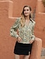 cheap Tops &amp; Blouses-Women&#039;s Blouse Shirt Floral Flower Long Sleeve Print Shirt Collar Basic Elegant Tops Green