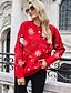 cheap Christmas Sweater-Women&#039;s Christmas Knitted Geometric Pullover Acrylic Fibers Long Sleeve Loose Sweater Cardigans Crew Neck Round Neck Fall Winter Black Red