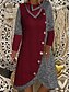 abordables Vestidos casuales-Mujer Vestido de Suéter Vestido hasta la Rodilla Rojo Manga Larga Bloques Botón Otoño Primavera Escote Redondo caliente Casual vestidos de vacaciones Corte Ancho 2021 M L XL XXL 3XL / Algodón