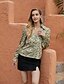cheap Tops &amp; Blouses-Women&#039;s Blouse Shirt Floral Flower Long Sleeve Print Shirt Collar Basic Elegant Tops Green
