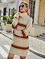 cheap Bodycon Dresses-Women&#039;s Pullover Striped Color Block Knitted Acrylic Fibers Basic Long Sleeve Sweater Cardigans Fall Winter Turtleneck Beige
