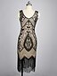 preiswerte Kleider in Übergröße da Donna-Damen Plus Size Flapper Kleider 1920er Jahre V-Ausschnitt Perlen Fransen große Gatsby Kleid (Gold&amp;amp; dunkelgrün, 5x groß)
