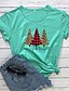 abordables Christmas Tops-Mujer Navidad Camiseta Gráfico Leopardo Estampados Estampado Escote Redondo Tops 100% Algodón Básico Navidad Top básico Blanco Morado Rojo