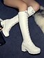 abordables Boots-Femme Bottes Bloquer les bottes à talons Lolita Bottes à lacets du quotidien Couleur Pleine Bottes genou Hauteur de semelle compensée Bout rond Décontractées Polyuréthane Lacet Noir Blanche