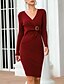 preiswerte Elegantes Damenkleid-Damen Pullover Pullover Kleid Minikleid Schwarz Wein Grün Grau Langarm Herbst Winter V-Ausschnitt 2021 Einheitsgröße