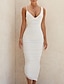 cheap Party Dresses-Women&#039;s Sheath Dress Midi Dress White Short Sleeve Solid Color Backless Ruched Fall V Neck Sexy 2021 S M L XL