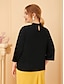 baratos Blusas Plus Size-Mulheres Tamanhos Grandes Blusa Camisa Social Sólido Patchwork Decote Redondo Básico Blusas Preto
