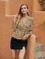 cheap Tops &amp; Blouses-Women&#039;s Blouse Shirt Floral Flower Long Sleeve Pleated Print V Neck Basic Elegant Tops Rainbow