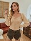 cheap Sweaters-Women&#039;s Blouse Shirt Solid Colored Long Sleeve Lace up Boat Neck Basic Elegant Tops 100% Cotton Beige