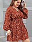 cheap Plus Size Dresses-Women&#039;s Sheath Dress Short Mini Dress Red Long Sleeve Polka Dot Print Summer V Neck Casual Cotton 2021 L XL XXL 3XL 4XL / Plus Size