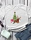billige Christmas Tops-Dame T-shirt Gul Vin Rød Grafisk Bogstaver Trykt mønster Kortærmet Jul Daglig Basale Jul Rund hals 100 % bomuld