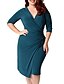cheap Plus Size Dresses-Women&#039;s Knee Length Dress Swing Dress Green Blue Black Red Half Sleeve Patchwork Solid Color V Neck Fall Work Elegant 2022 L XL XXL 3XL 4XL 5XL / Plus Size