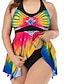 cheap Plus Size Swimwear-Women&#039;s Tankini Swimsuit Print Geometric Rainbow Swimwear Padded Bathing Suits Sexy