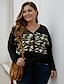 cheap Plus Size Sweaters-Women&#039;s Basic Knitted Leopard Cheetah Print Pullover Long Sleeve Plus Size Sweater Cardigans V Neck Fall Winter White Black Yellow