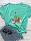 abordables Christmas Tops-Mujer Navidad Camiseta Plantas Gráfico Letra Estampado Escote Redondo Tops 100% Algodón Básico Navidad Top básico Negro Morado Rosa