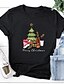 baratos Christmas Tops-Mulheres Natal Camiseta Plantas Gráfico Letra Estampado Decote Redondo Blusas 100% Algodão Básico Natal Camisetas Básicas Preto Roxo Rosa