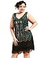 abordables Robes Grandes Tailles  Femme-Robes à clapet grande taille pour femmes des années 1920 col en v perlé robe grande gatsby frangée (or&amp;amp; vert foncé, 5x-large)