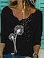abordables T-shirts-Mujer Camiseta Mariposa Blanco Negro Estampado Mariposa Diente de león Diario Manga Corta Escote en Pico Básico Regular S / Impresión 3D