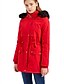 baratos Women&#039;s Coats &amp; Jackets-Mulheres Acolchoado Longo Casaco Solto Casaco Sólido Verde Tropa Preto Vermelho / Algodão