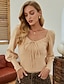cheap Sweaters-Women&#039;s Blouse Shirt Solid Colored Long Sleeve Lace up Boat Neck Basic Elegant Tops 100% Cotton Beige