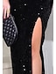 abordables Vestidos de Nochevieja-Mujer Vestido de Vaina Vestido largo maxi Negro Sin Mangas Color sólido Separado Estampado Otoño Escote en Pico caliente Elegante 2021 S M L XL
