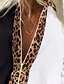 billige Tops &amp; Blouses-Dame Bluse Skjorte Fargeblokk Leopard Gepardmønster Langermet Glidelås Lapper Ta igjen glidelåsen V-hals Grunnleggende Topper Hvit / Svart Leopard Svart