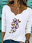 abordables T-shirts-T shirt Tee Femme Papillon Blanche Noir Imprimer Papillon Pissenlit du quotidien Manches Courtes Col V basique Normal S / 3D effet