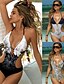 cheap One-Pieces-Women&#039;s One Piece Swimsuit Cut Out Button Floral Leopard Serpentine Gray Silver White Swimwear Halter Bathing Suits Sexy / Padded Bras