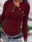 cheap Tops &amp; Blouses-Women&#039;s Blouse Shirt Solid Colored Long Sleeve Cut Out Button Round Neck Basic Tops Black Wine Orange