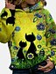 billige Two Piece Sets-Dame Kat Hattetrøje bluse Andre tryk Daglig Afslappet Hættetrøjer Sweatshirts Blå Lilla Gul