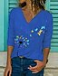 abordables T-shirts-Mujer Camiseta Floral Mariposa Flor Diario Negro Blanco Azul Piscina Estampado Manga Larga Básico Escote en Pico Moldeado al Cuerpo Otoño invierno