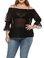 cheap Plus Size Tops-Women&#039;s Shirt Blouse Black Solid Colored 3/4 Length Sleeve Daily Basic Off Shoulder Loose Fit Plus Size Bell Sleeve