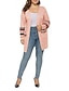 cheap Plus Size Sweaters-Women&#039;s Basic Flounced Front Pocket Solid Color Cardigan Long Sleeve Sweater Cardigans Open Front Fall Winter Black Blushing Pink Light gray