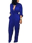 baratos Jumpsuits &amp; Rompers-Macacão feminino com decote em V profundo de manga comprida com botão de uma peça de perna larga macacão x-large blue