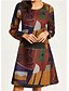 cheap Knee-Length Dresses-Women&#039;s A Line Dress Knee Length Dress Purple Wine Long Sleeve Print Print Fall Round Neck Elegant 2021 S M L XL XXL 3XL