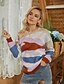 cheap Sweaters &amp; Cardigans-Women&#039;s Sweater Geometric Knitted Basic Long Sleeve Sweater Cardigans Fall Winter Crew Neck Round Neck Rainbow