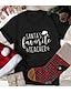 cheap Christmas Tops-Women&#039;s Christmas T shirt Graphic Graphic Prints Letter Print Round Neck Tops 100% Cotton Basic Christmas Basic Top Black Red
