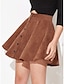 billige Skirts-kvinders knap op flare a-line corduroy skaterledning kort nederdel brun