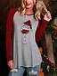 cheap Christmas Tops-Women&#039;s Tunic Shirts Gray Color Block Patchwork Print Long Sleeve Christmas Daily Basic Christmas Round Neck