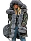 cheap Plus Size Outerwear-womens coats ski jackets plus size camo fluffy fuzzy faux fur hooded cuff casual loose warm padded parkas autumn winter