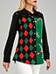 cheap Women&#039;s Tops-Women&#039;s Blouse Shirt Color Block Asymmetric Print Shirt Collar Christmas Tops Black