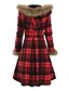 cheap Coats &amp; Trench Coats-Women&#039;s Winter Coat Long Overcoat with Belt Christmas Plaid Party Wear Warm Single Breasted Pea Coat with Fur Collar Fall Trench Coat Dress Jacket Red Black Khaki Elegant Outerwear Casual Jacket