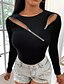 abordables Tops &amp; Blouses-Mujer Blusa Camisa Un Color Manga Larga Cremallera Cerrar Escote Redondo Básico Tops Algodón Negro