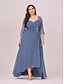 cheap Plus Size Dresses-Women&#039;s Midi Dress A Line Dress Dusty Blue 3/4 Length Sleeve Lace Solid Color V Neck Fall Spring Elegant Formal 2022 Loose 4XL 5XL 6XL 7XL / Plus Size